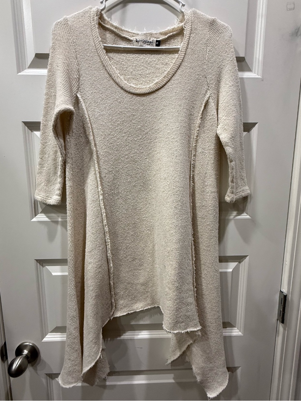 Ecru Scoop-Neck Knit Tunic with Raw-Edge Panels
